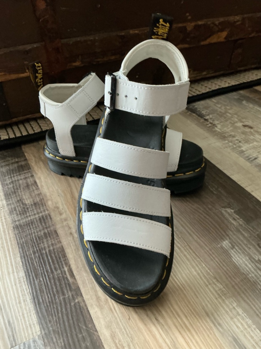 Dr. Martens White Leather Strappy Platform Sandals